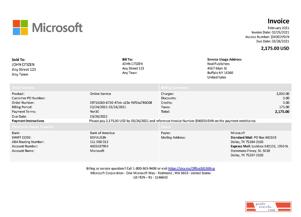 USA Microsoft invoice template PSD template